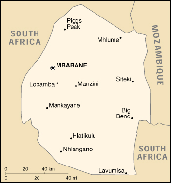 [Country map of Swaziland]